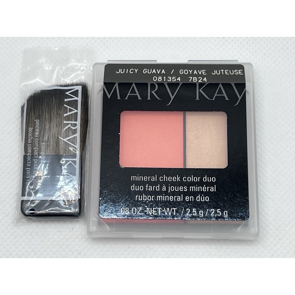 Mary Kay Mineral Cheek Color Duo Juicy Guava + Compact Cheek Brush New